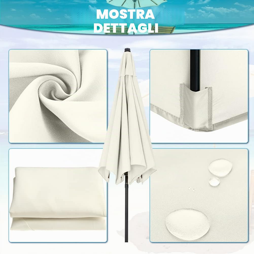 Telo di Ricambio per Ombrellone 3m, Stecche 1,45–1,47 m (6 Stecche, Bianco) | Paño de Repuesto Universal para Paraguas, Protezione Solare per Cortile, Giardino, Spiaggia, Piscina