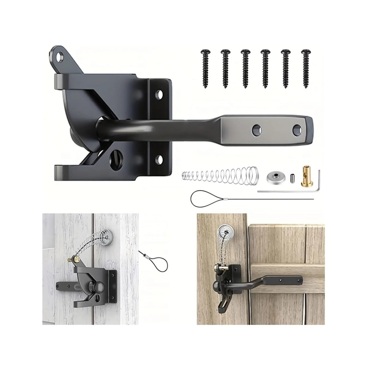 Eowstar Black Stainless Steel Latch, Auto Gravity Lock For Garden Gates