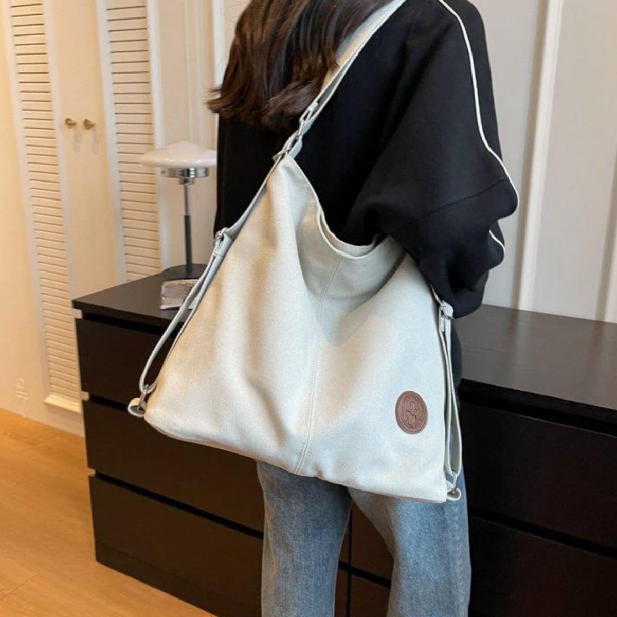 IAMUHI Canvas Shoulder Bag Convertible Backpack Casual Crossbody Bag Tote Purse for Daily/Travel/Work