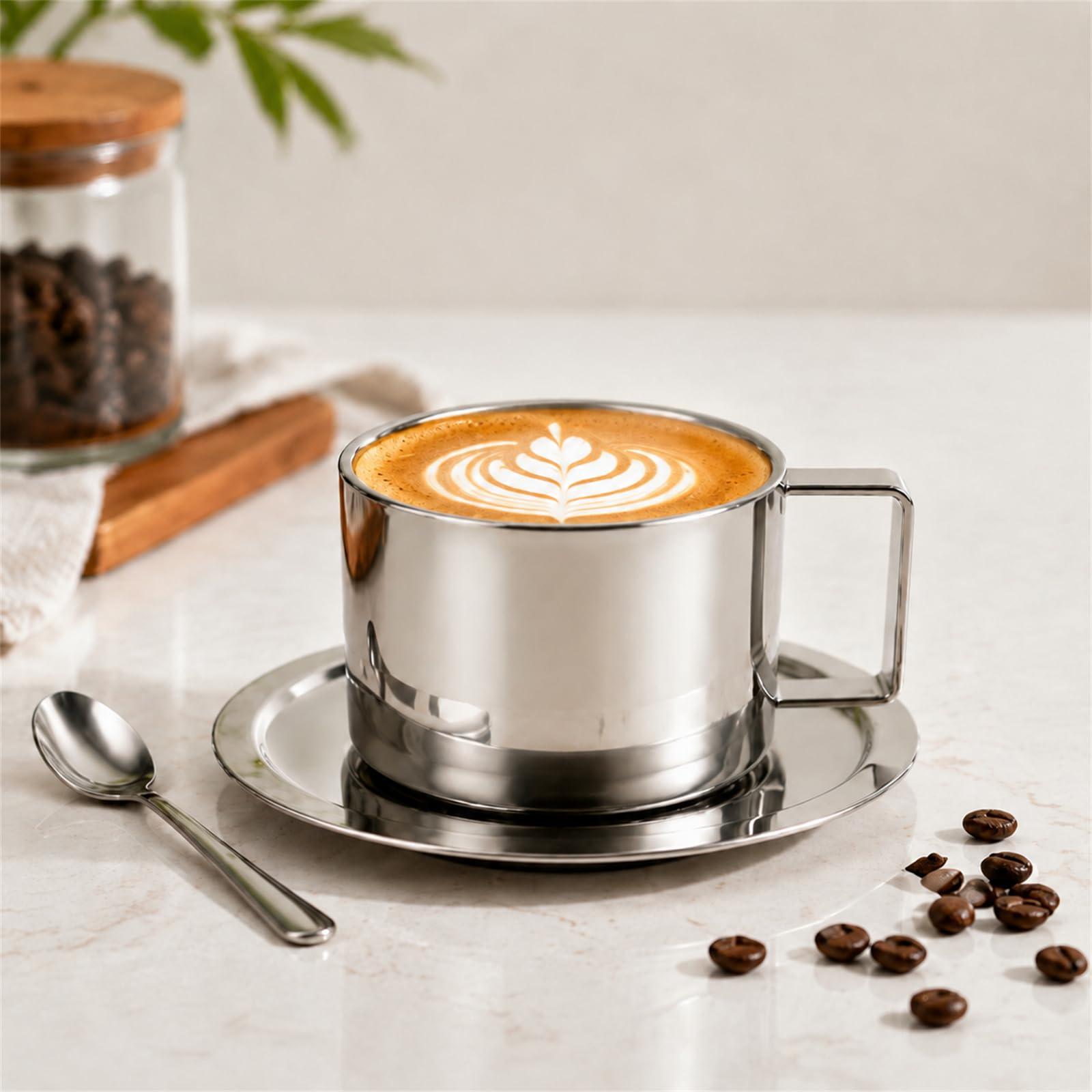 ZENFUN Zestaw 4 filiżanek do kawy ze stali nierdzewnej, kubki do espresso, kubki do kawy z podwójnymi ściankami, naczynia do latte, cappuccino, mleka, herbaty, 4 szt