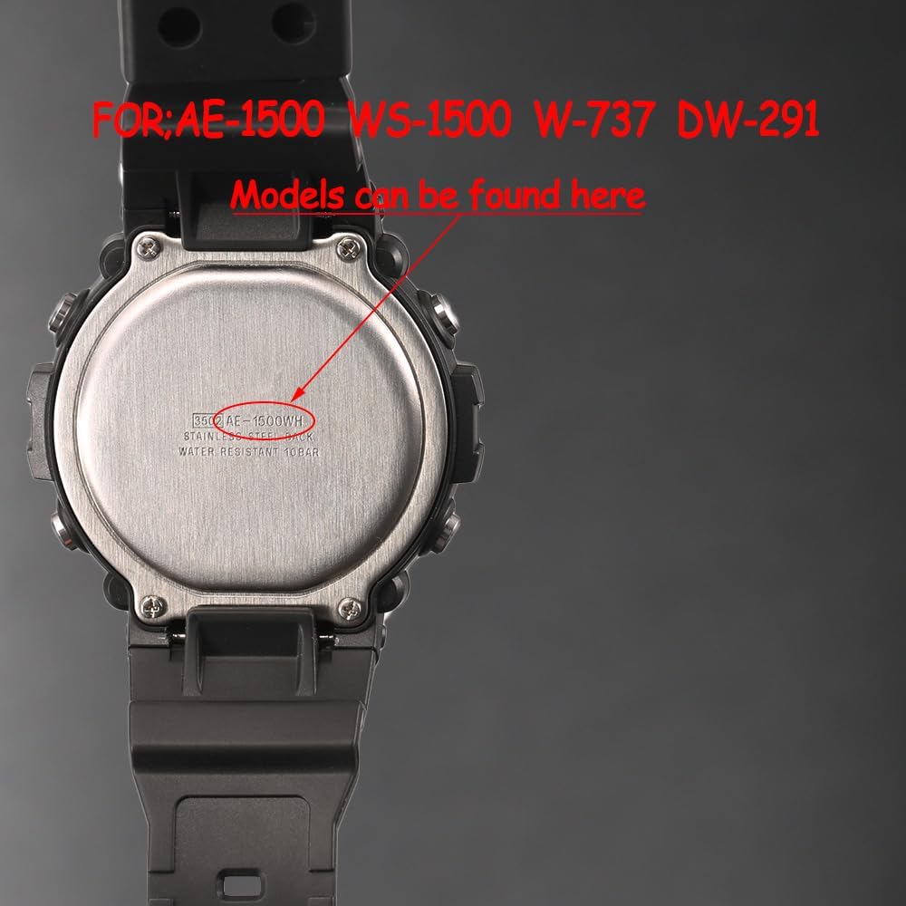 AE1500 Replacement Watch Band Compatible with Casio 3502 AE-1500 AE-1500WH WS-1500H WS1500 DW-291 Black Resin Strap Watch Accessories