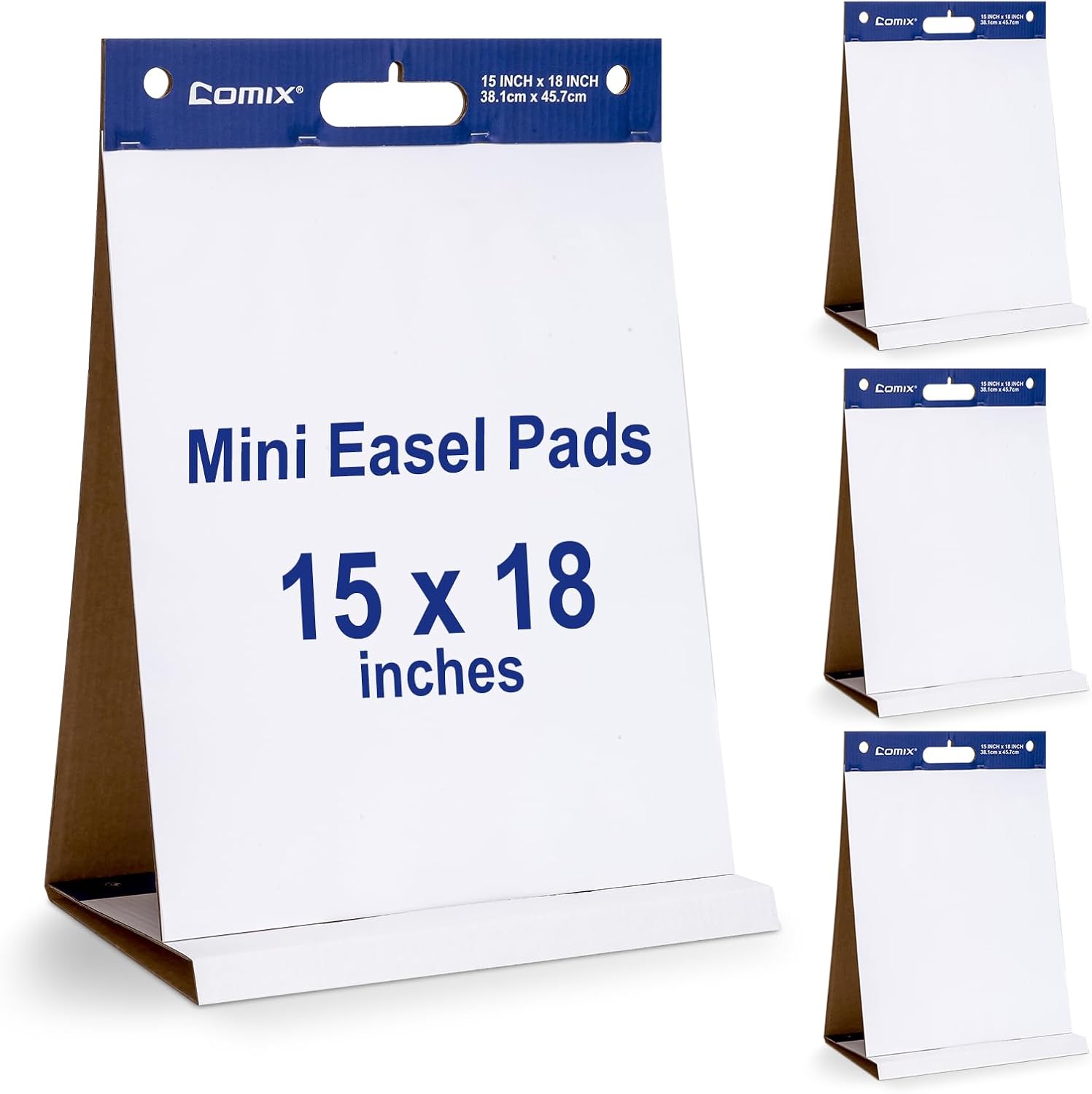 Comix Sticky Portable Tabletop Easel Pads, 15 x 18 Inches Flip Chart Paper for Training, Presentation, Meetings, Doodling, 20 Sheets/Pad, 4 Pads/Pack