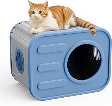 Multifunctional Cat House, Enclosed Cat Shelter with Top Lounging Space & Ventilation Blue