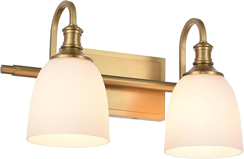 Lámparas vintage para tocador de baño, latón envejecido, 2 luces de pared con pantalla de vidrio opal, lámpara de montaje en pared para porche, para