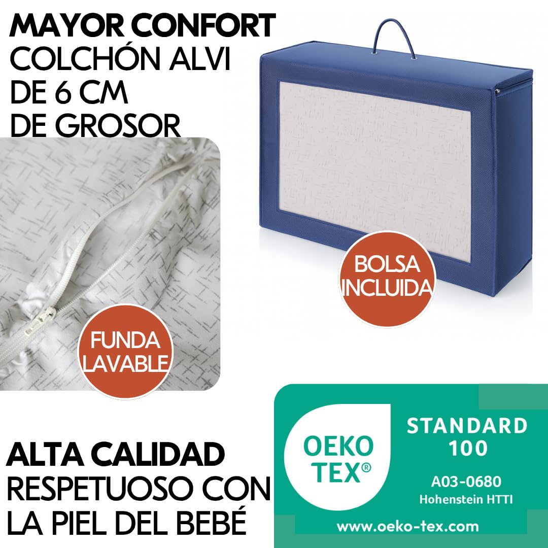 hauck Dream N Play Set de Cuna de Viaje Bebe con Colchón Alvi Confort 120x60 cm - Parque Infantil Plegable y Portátil con Bolsa de Transporte - Montaje Fácil – Azul
