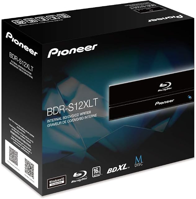 Pioneer BDR-S12XLT 16X internal SATA Blu-ray, DVD, CD writer - Supports M-Disc and BDXL Discs (Black, glossy coating panel)