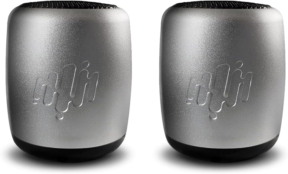Pure-Hypr Audio SB300 Mini Speaker Pair | Two Portable Bluetooth Speakers | Hours of Quality Music | The Little Speakers with Big Sound | Silver