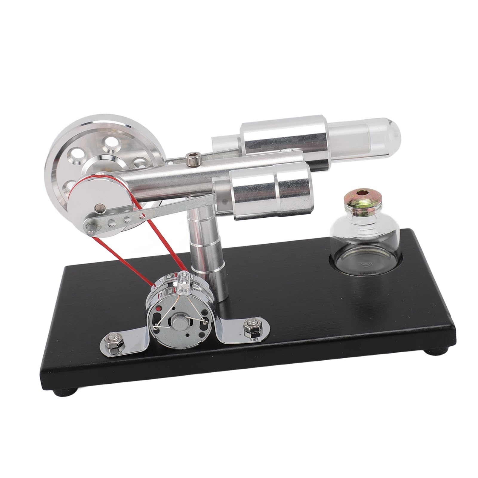 Modello di Motore Sterling Generatore di Energia Elettrica a Luce LED Colorata per Giocattoli Educativi Materiale Piastra di Base CNC Lega di Alluminio Vetro Legno di Pino