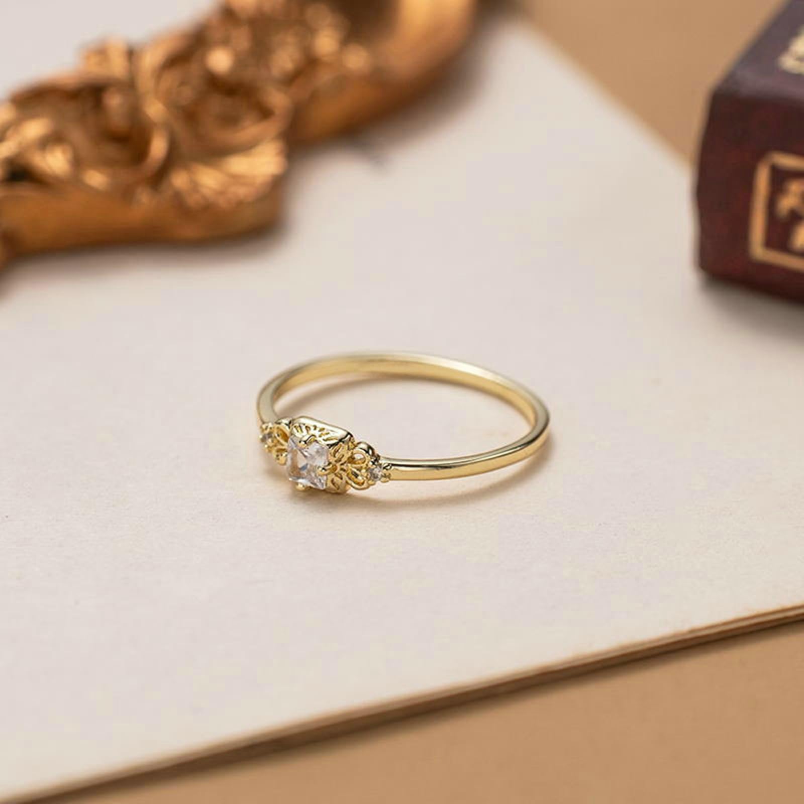 Anello Proposta Matrimonio Oro, Oro Giallo 9K 14K 18K Anello Promise Vintage Flower con Moissanite
