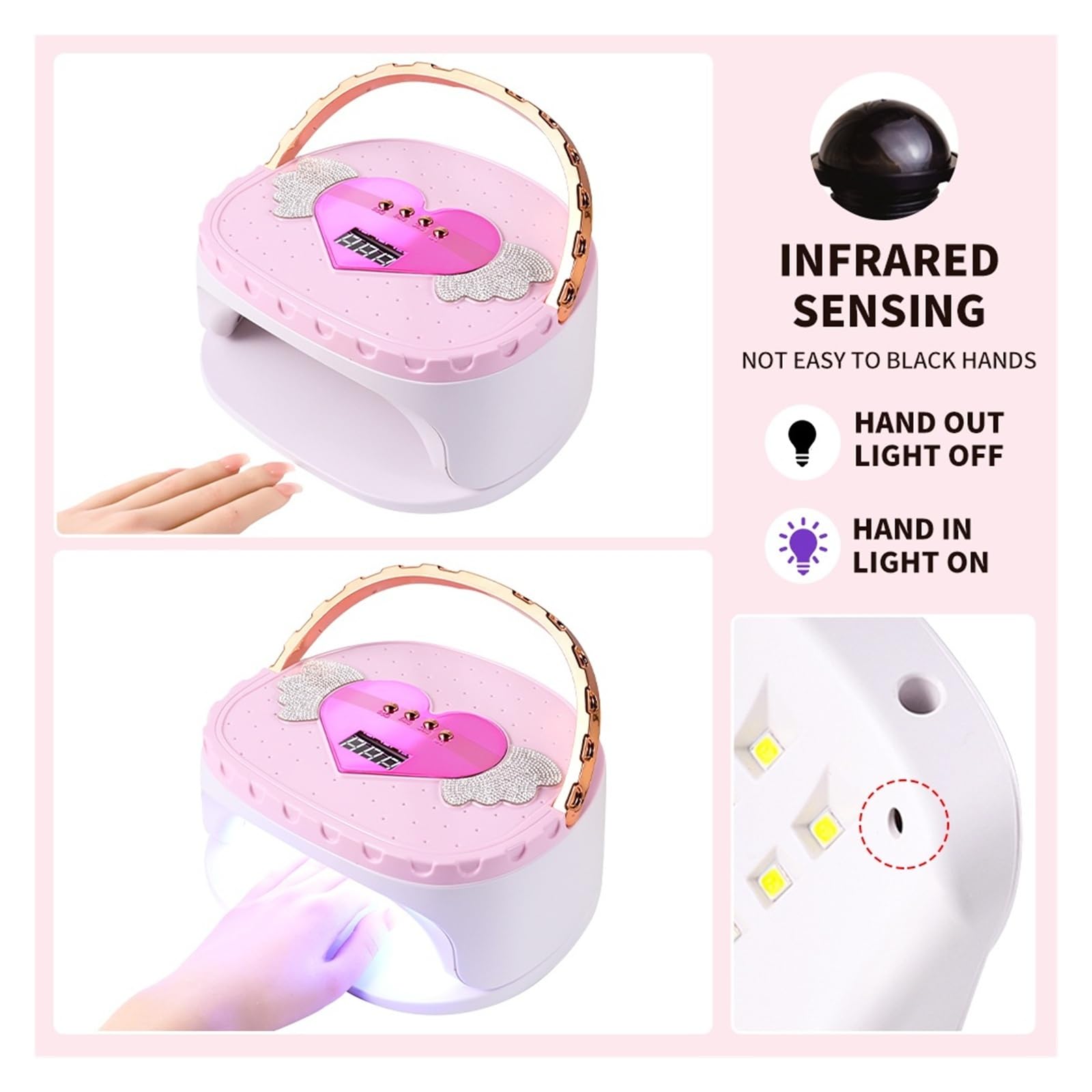 lampada per unghie, Lampada portatile 45 LED con maniglia, doppia sorgente luminosa(Roze)