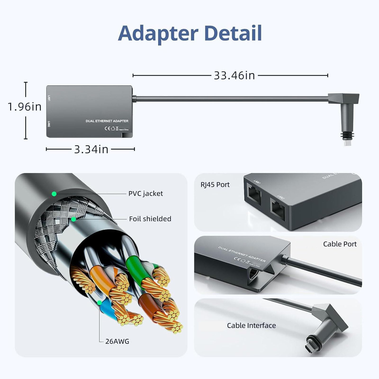 Adaptador Ethernet de 2 puertos, cable de Internet por satélite, red externa para Gen 2 a RJ45, accesorios de red de velocidad rápida, adaptador Ethernet