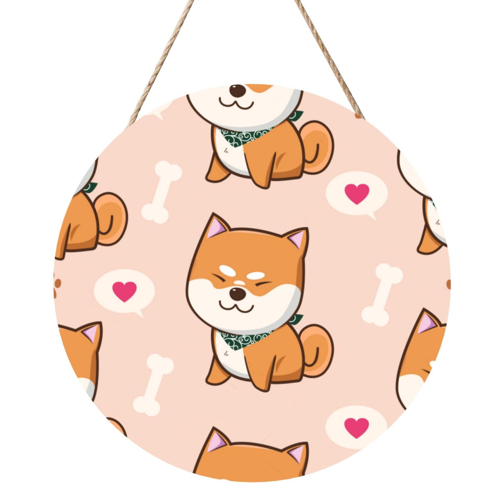 InOmak Kawaii Cute Shiba Inu, Round Wood Panel Painting 12 in, Wall Hanging Painting For Home