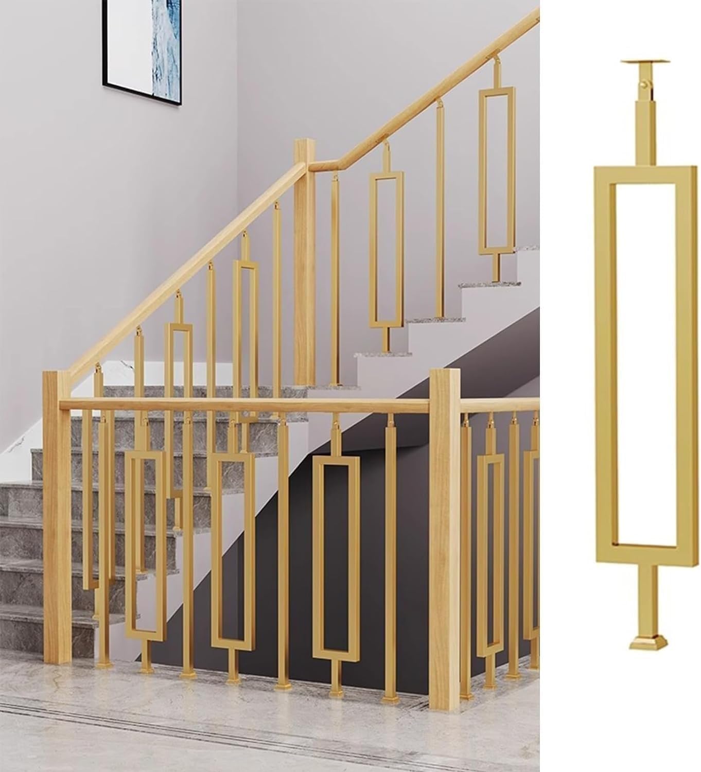 Barandilla de valla interior dorada para decorar y asegurar las escaleras del hogar
