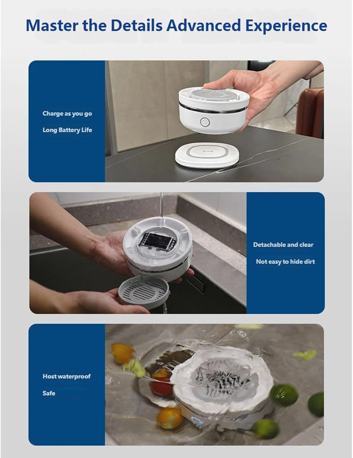 Fruit and Vegetable Washing Machine, Titanium Micro-Bubble Physical Cleaning, 360°Deep Vortex Wash, IPX7 Waterproof, USB Wireless Fruit Cleaner Device, for Fruits Veggies & Seafood (Black)
