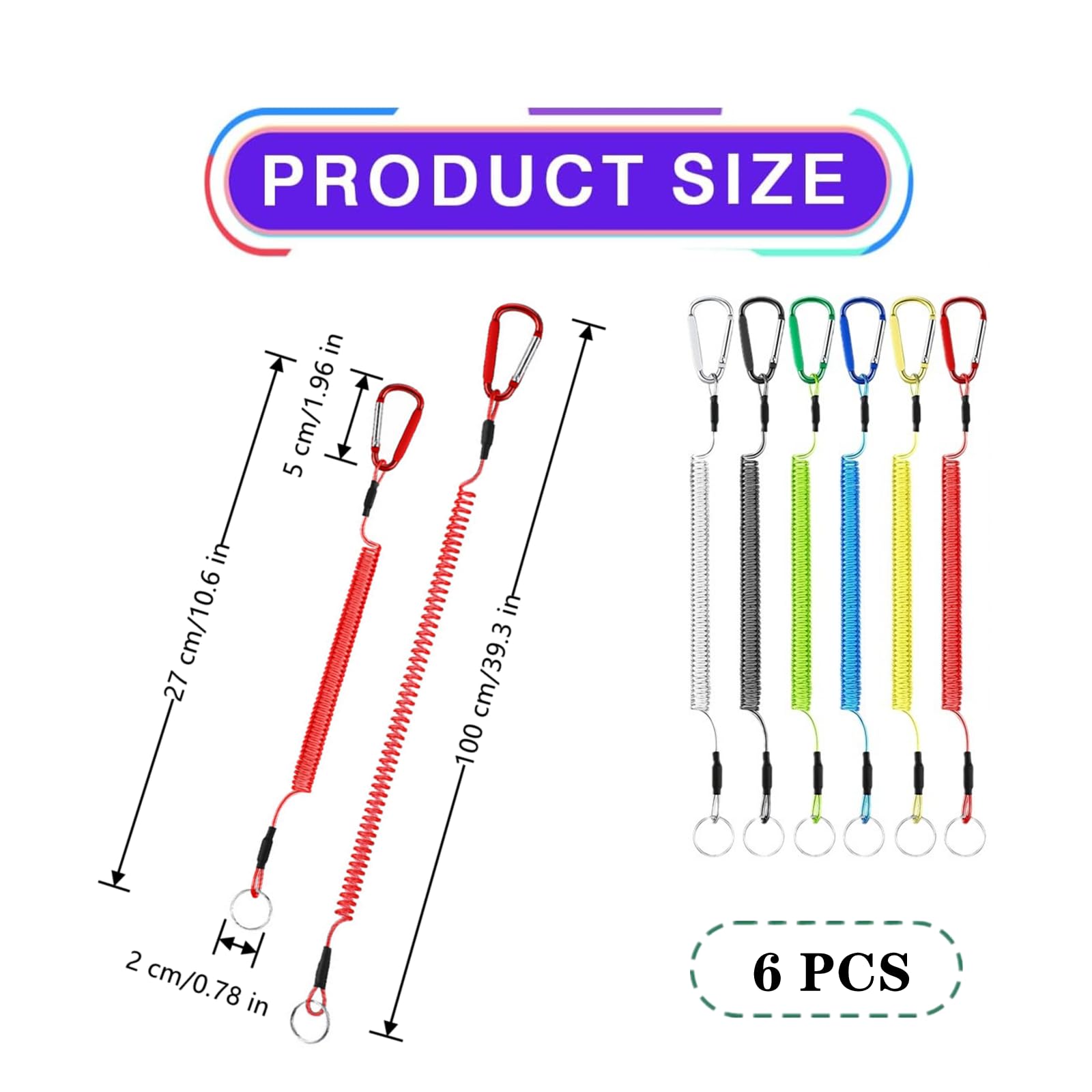 Malijnxin Retractable Safety Coiled Lanyard?6 PCS Fishing Lanyard Professional Long Lanyard Heavy Duty Steel Wire Coiled Cable with Aluminium Alloy Clip Hand Tool Lanyard for Pliers Boating