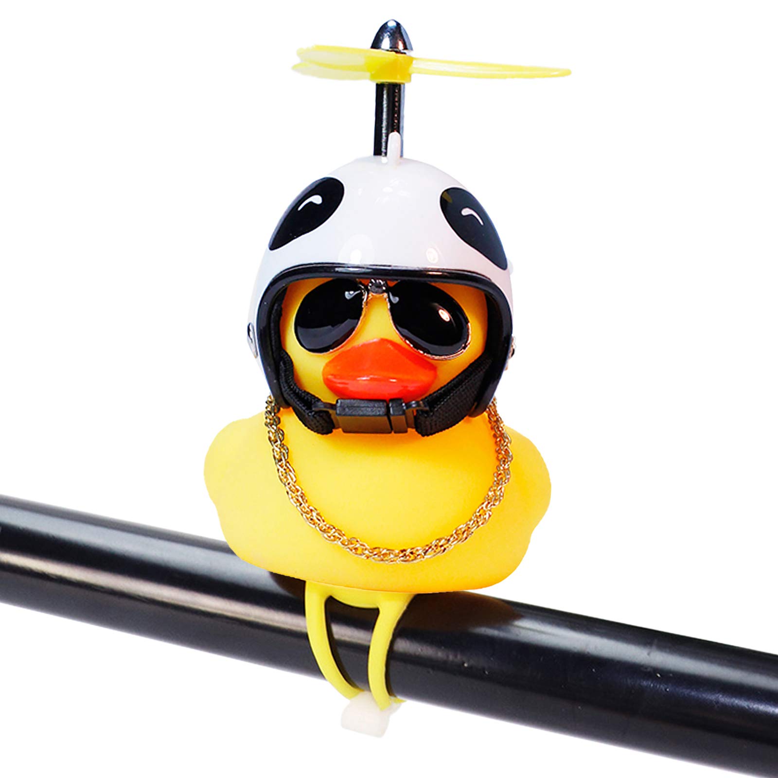 wonuu Rubber Duck Toy Car Ornaments Yellow Duck Car Dashboard Decorations Squeeze Duck Bicycle Horns with Propeller Helmet