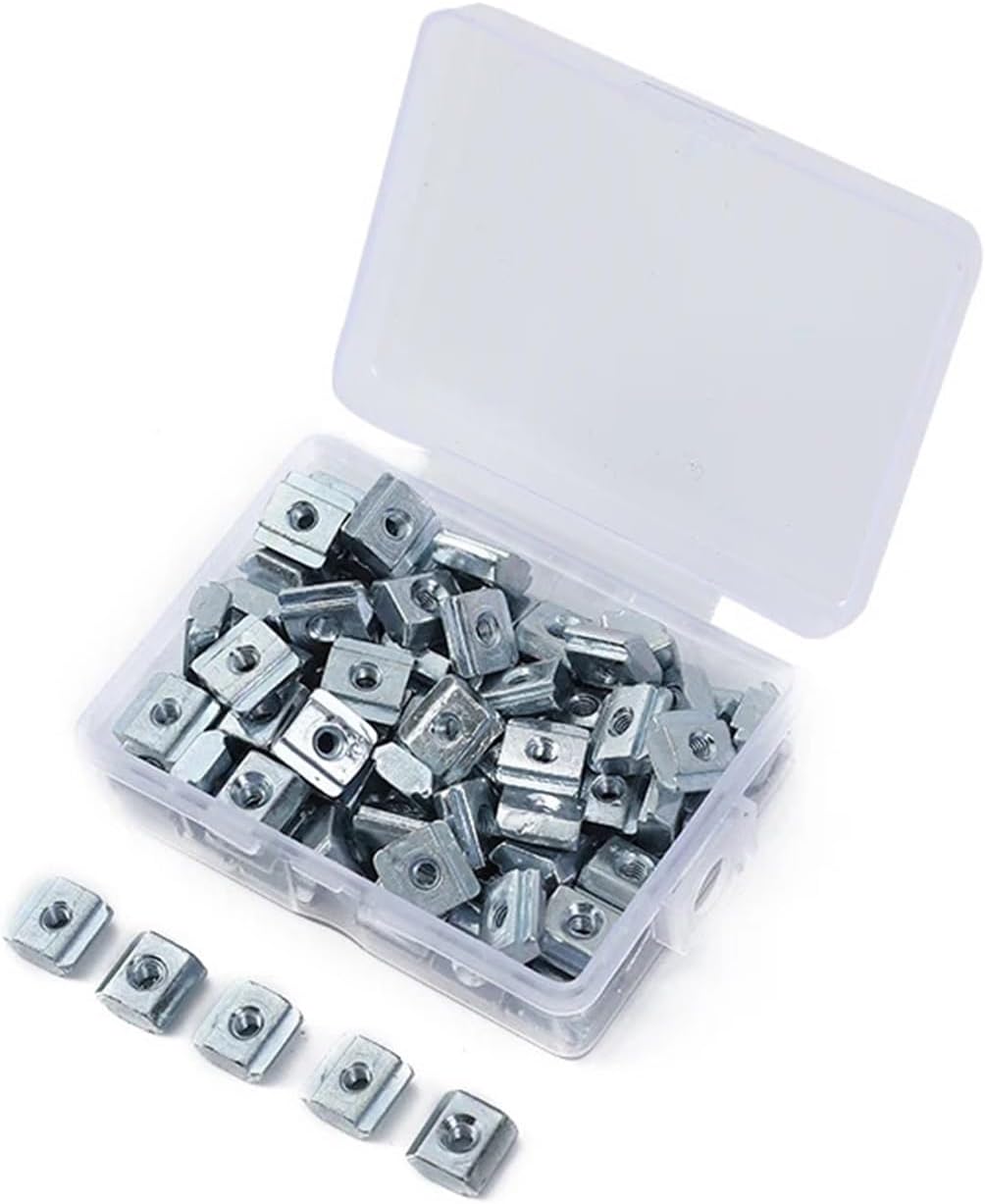 100pcs/set T Slot M3 M4 M5 M6 T Type Sliding nut Fasteners Galvanized Nuts Suitable for 20 Series Aluminum Extrusion Profile Accessories 2020(M6)