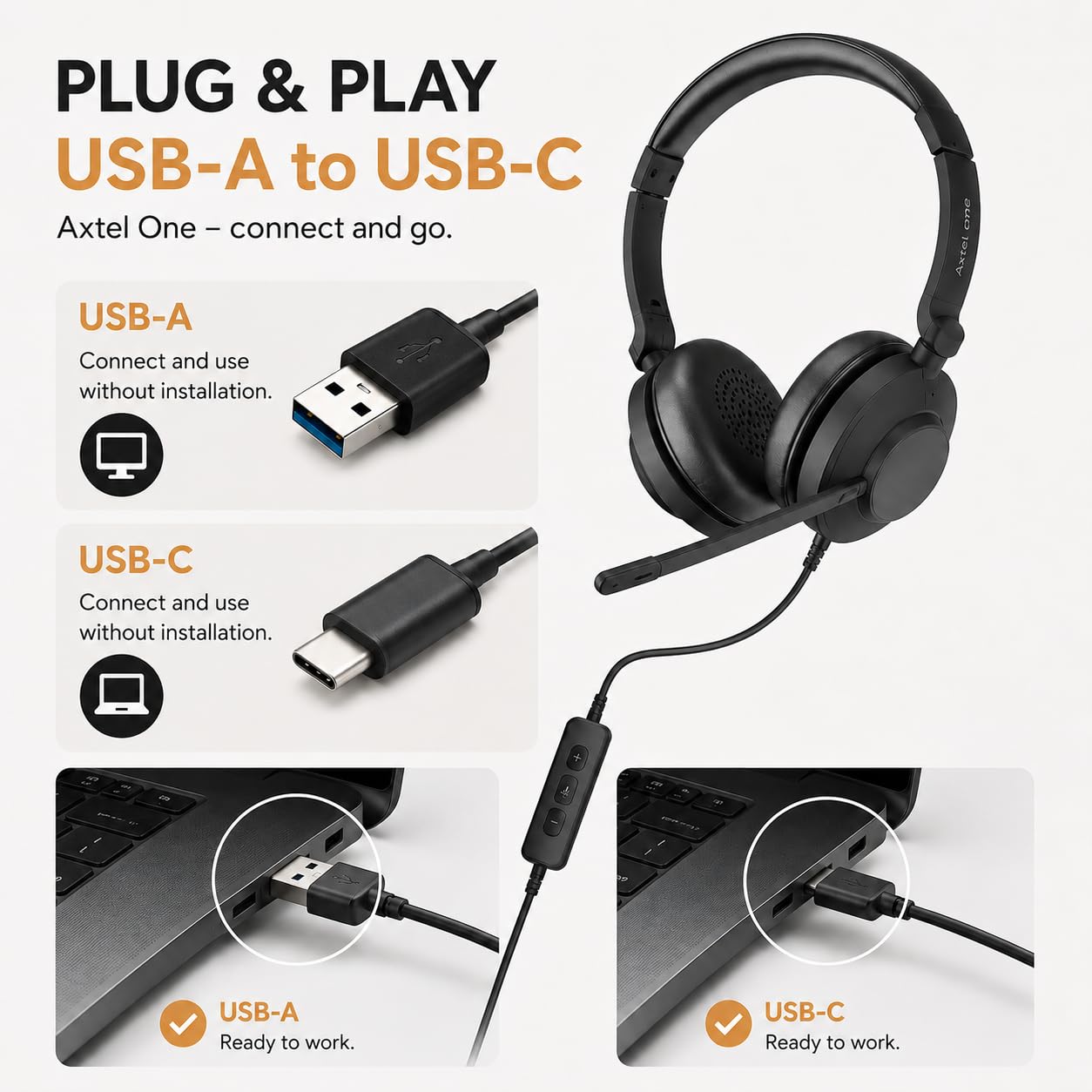Zestaw słuchawkowy One UC Stereo - USB-A i USB-C - ENC Noise Cancelling Mic - Inline Controls - Głośniki 40 mm - Plug & Play - MS Teams, Zoom - Made in The EU