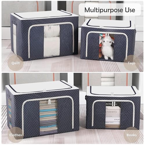 Image of Yellow Weaves Foldable Cloth Storage Box /Wardrobe Organizer - 55 LTR, 2 piece, Blue