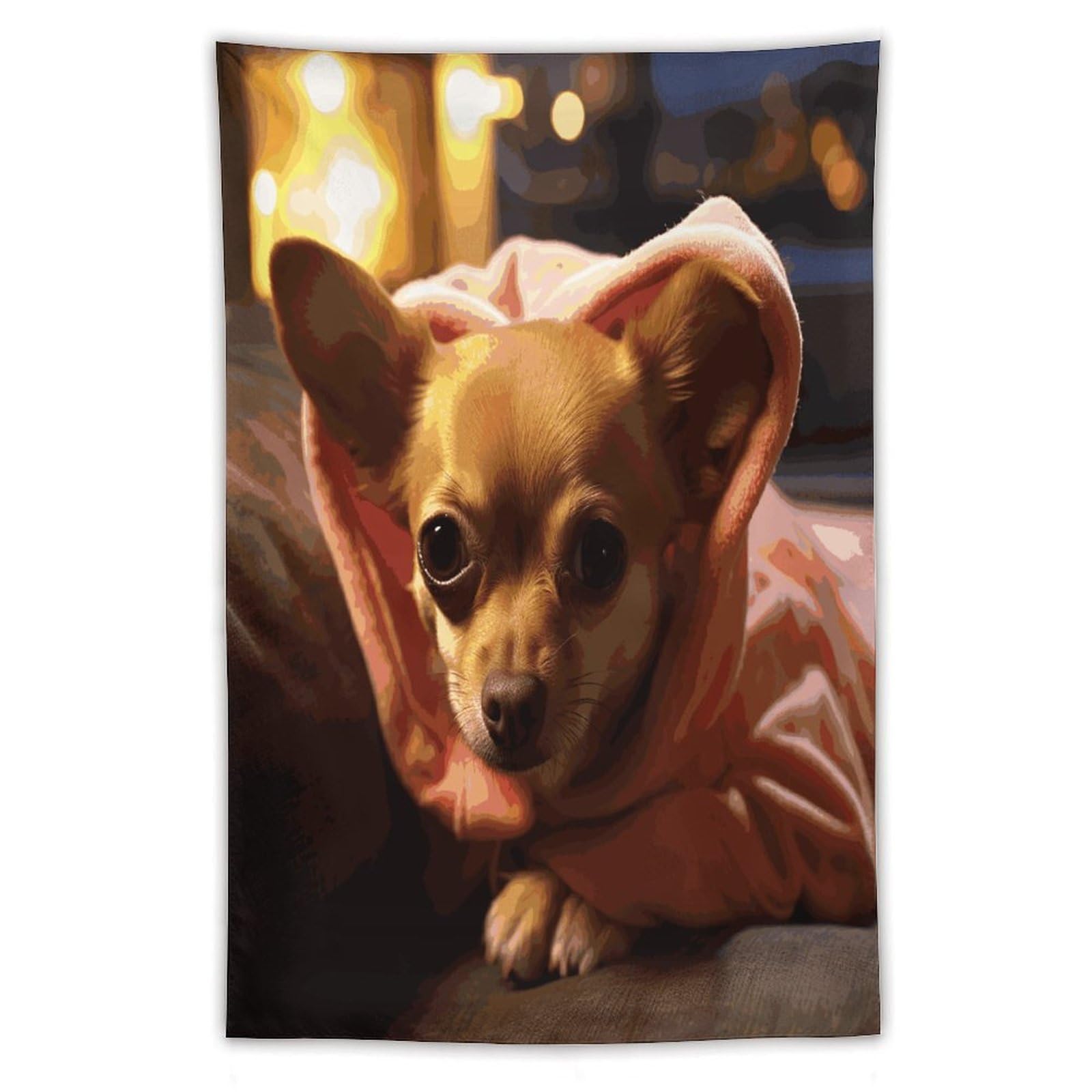 MUSM Depressed Chihuahua Tapestry with Installation Kit Personalized Wall Tapestry Aesthetic Tapestries Backdrop Banner Wall Art Hanging Decor for Home Picnic Beach Blanket 40"x60"