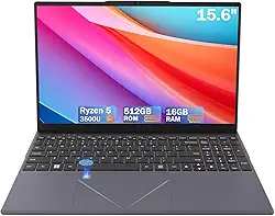 Laptop de 15,6 polegadas, Ryzen 5 3500U até 3,7 GHz, 16 GB RAM 512 GB SSD, tela IPS com gráficos Radeon, login de impressão digital, teclado retroiluminado, laptops finos e leves para trabalho, escola