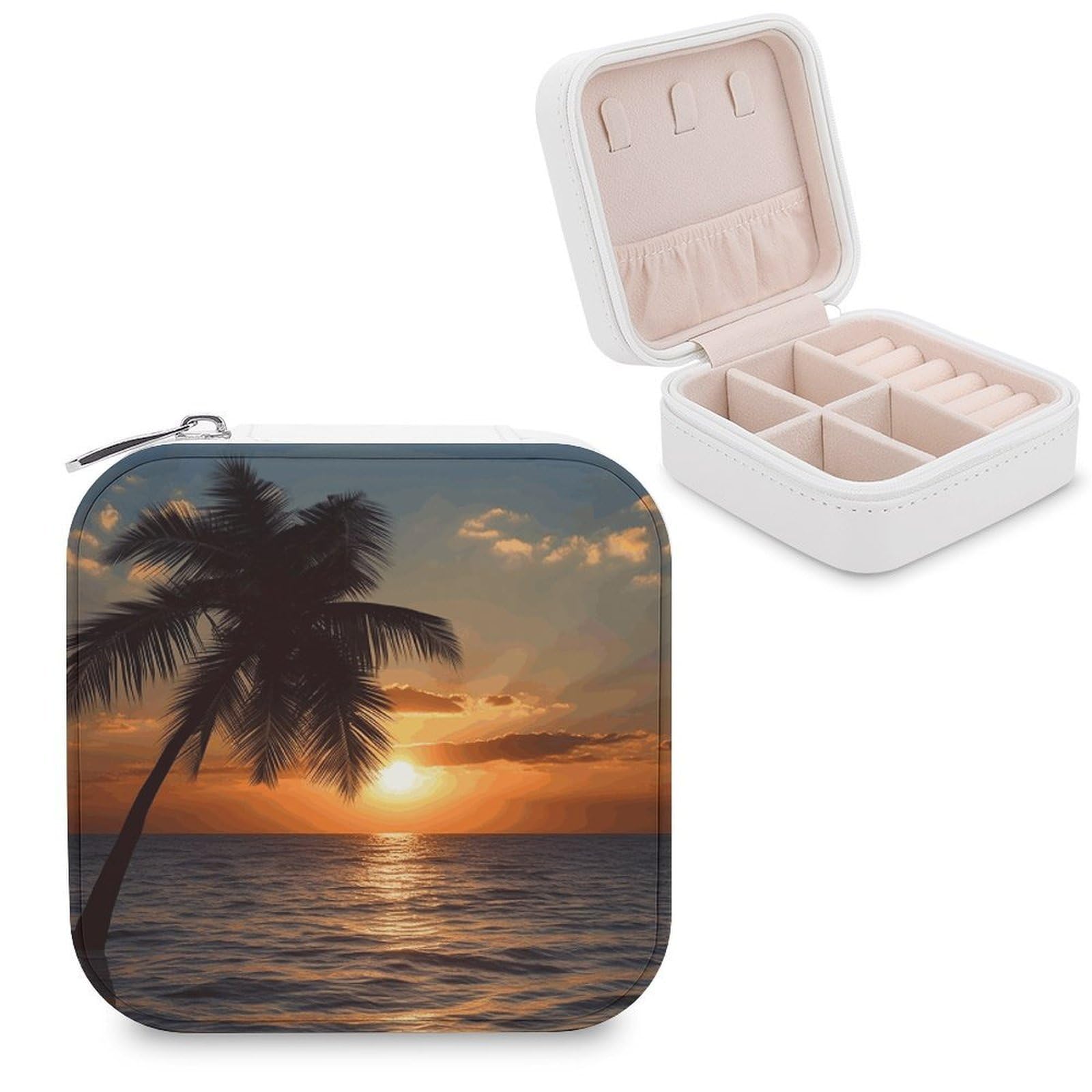 VstaDank Sunset Palm Tree Ocean Jewelry Box Beautiful Portable Ring Boxes Cute Large-Capacity Jewelry Case Jewelry Organizer for Mothers Gifts for Earrings Rings Hand Bracelet