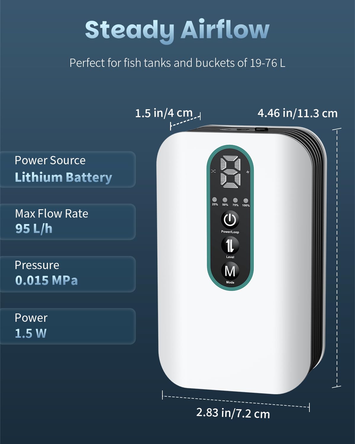 Pawfly Pompe à Air D'aquarium, Batterie Rechargeable pour Aquarium 19-380 L, Aérateur Portable pour Appâts Vivants, Pompe à Air Ajustable pour Pêche et Transport de Poissons