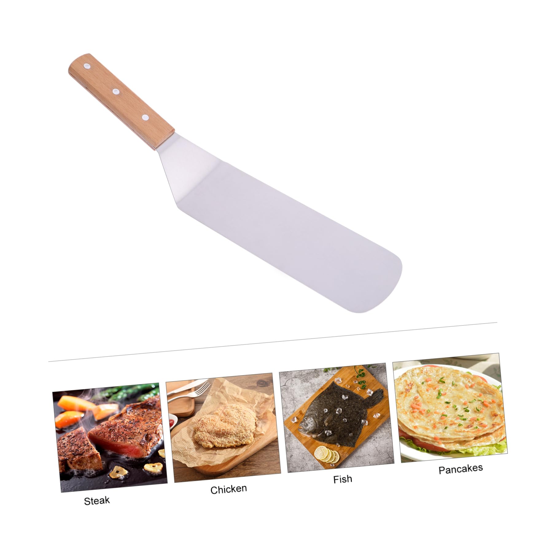 ULTECHNOVO Espátulas de Acero Inoxidable Resistente al Calor Juego de 5 Mango de Madera Pala para Pizza Bistec Adecuado para Cocina