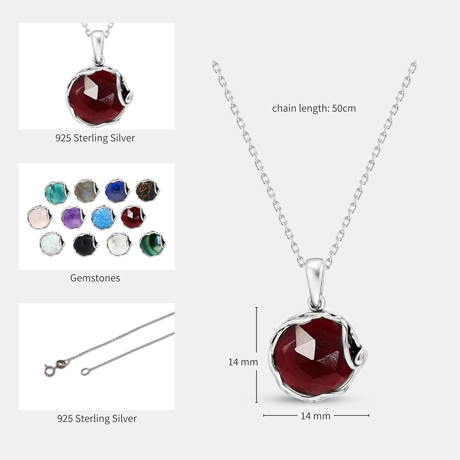 ADITA GOLD 925 Sterling Silver Red Garnet Necklaces for Women - January Birthstone - Silver Pendant Necklaces - Statement Necklace Silver - Everyday Jewelry Silver - Necklace Garnet - Image 6