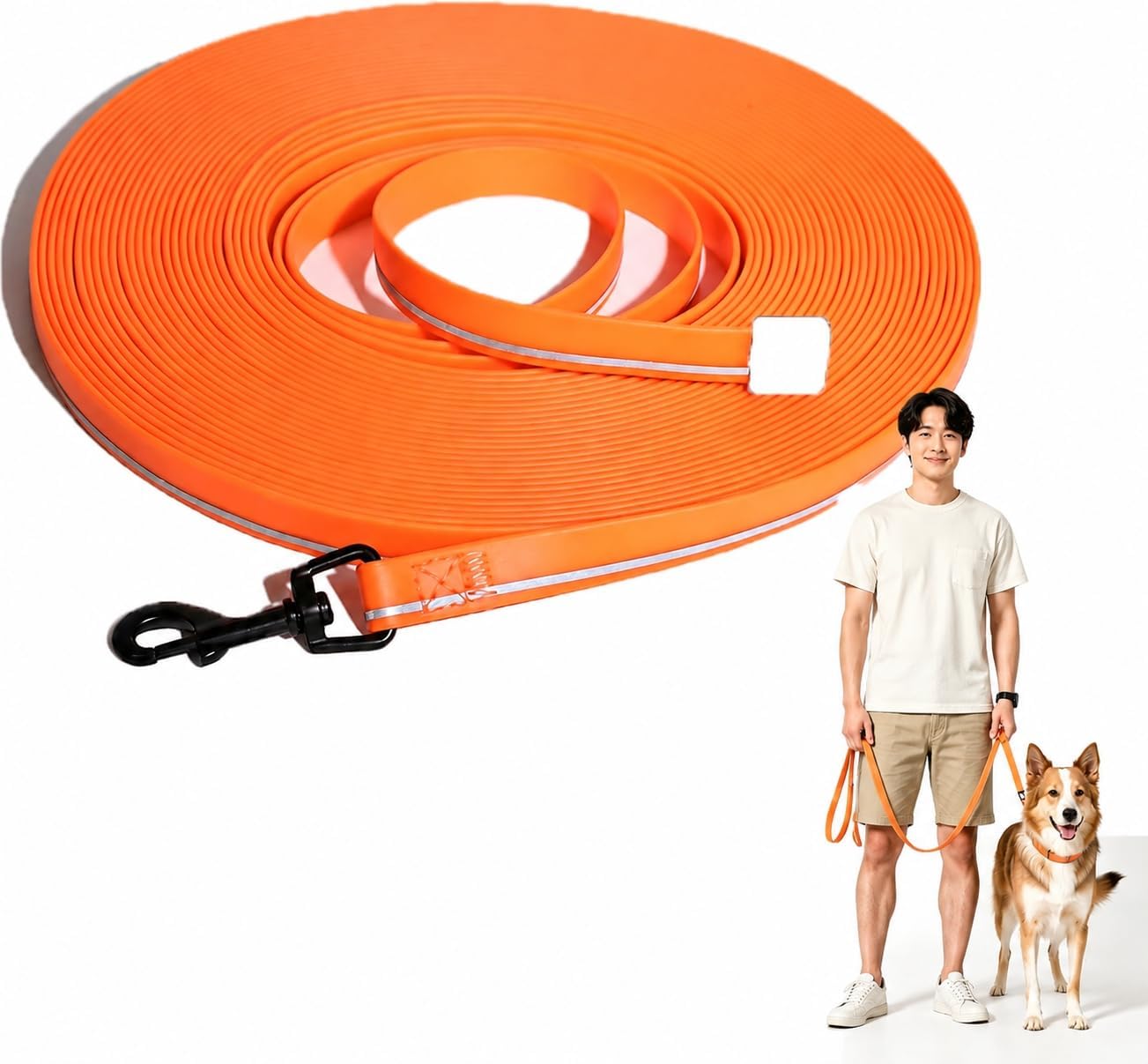 Wide Waterproof Dog Leash, Heavy Duty Long Training Lead for Outdoor Recall | 16.4ft PVC Coated Long Line Lead for Hiking, Camping, Beach, Swimming and Training Large Medium Small Dogs