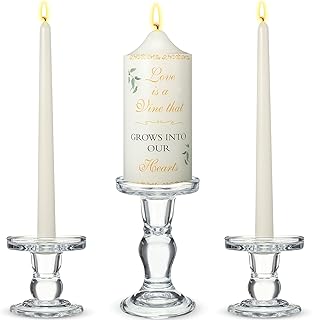 MTLEE 3 Unity Candles with Candle Holder for Wedding Unity Candle Set Include 1 Pillar and 2 Taper Candles for Ceremony Wedding Accessories Baptism Catholic Church (Eucalyptus Leaf)
