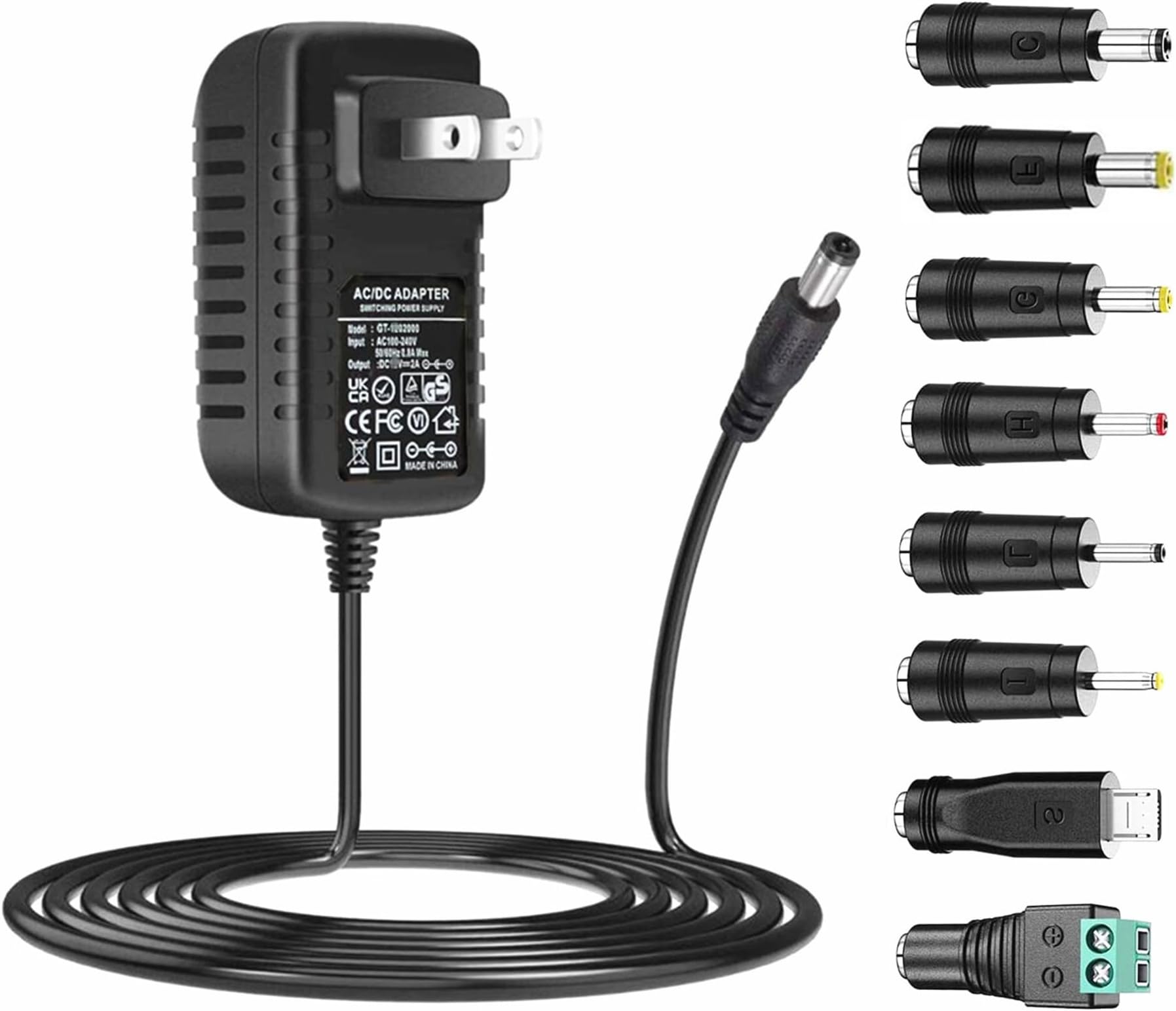 Universal 9V 2A AC Adapter Power Supply AC110V to DC9V Power Controller with 8 DC Plug Adapter Converter Inverter Charger Transformer Adapter AC-DC (DC9V-2A)