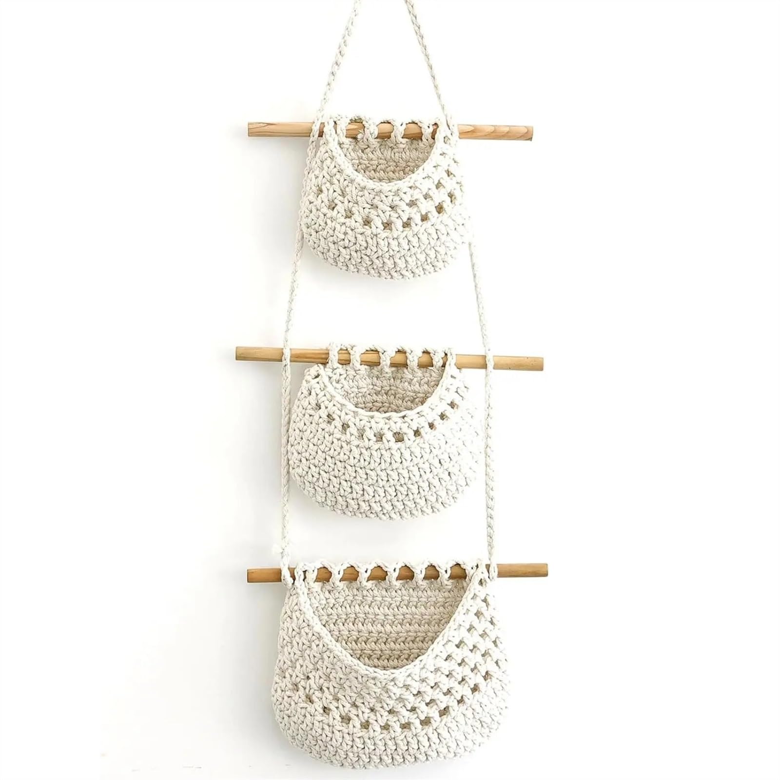 Fzl02068lm White Fruit Bowl Hanging Fruit Basket, 3 Tier Woven Jute Wall For Organizing, Produce For And Vegetable Storage Versatile(White)