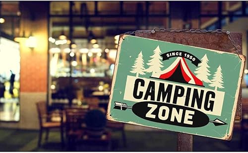 Miniatura 3 de AOYEGO Letrero de hojalata con zona de campamento, letreros de metal vintage para cafeterías, bares, bares, bares, tiendas, tiendas, letreros