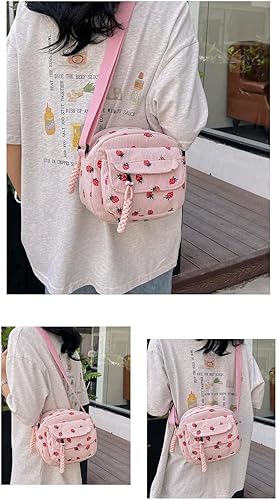 Miniatura 19 de Bolso cruzado de pana de fresa para mujeres y niñas, bonito bolso de mano con diseño de fresa, bolso de mensajero pequeño, bolso de hombro