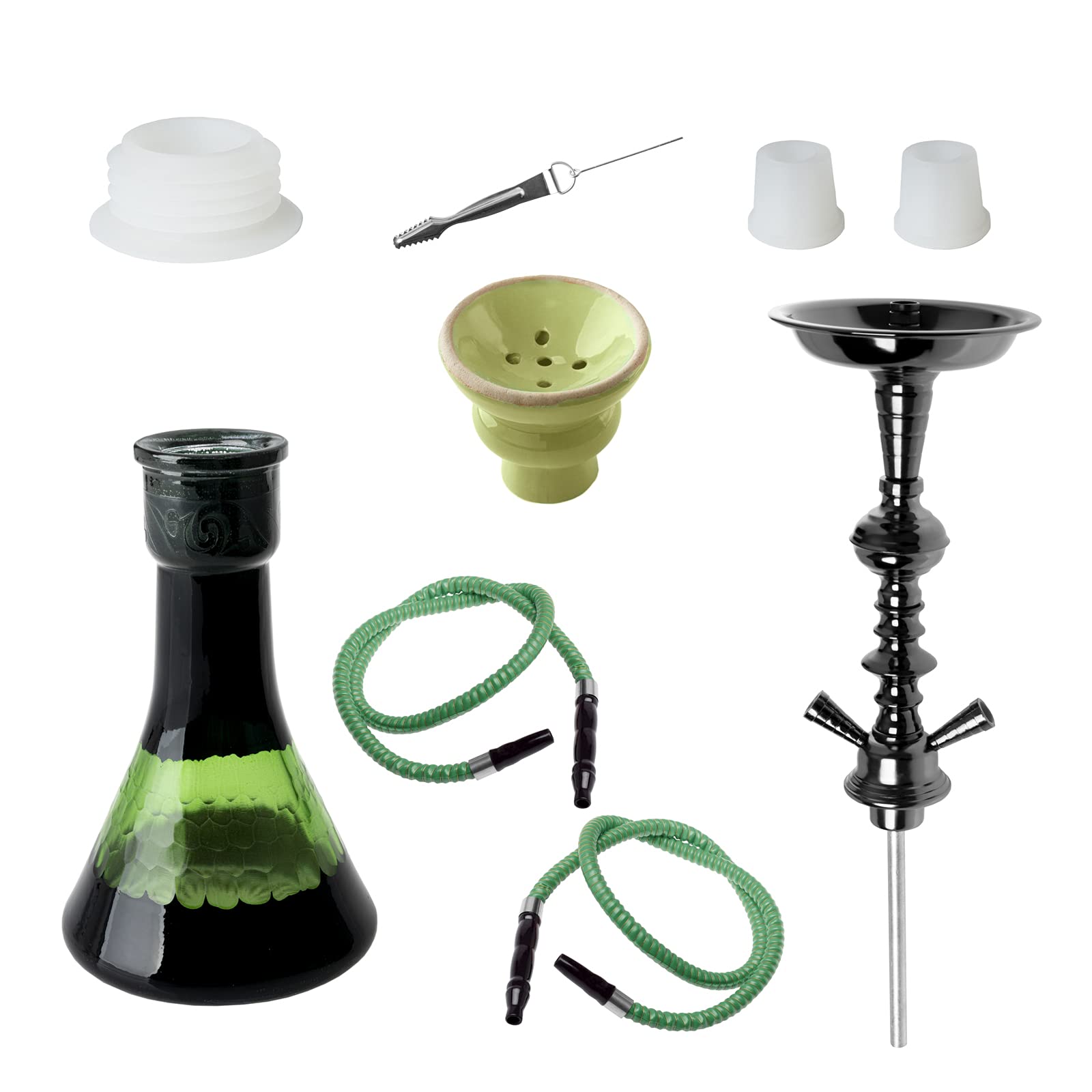 HIBRON Cachimba Grande 51cm Premium Kit Completo, con Cazoleta de Cerámica, 2 Mangueras y Base de Cristal Translúcido