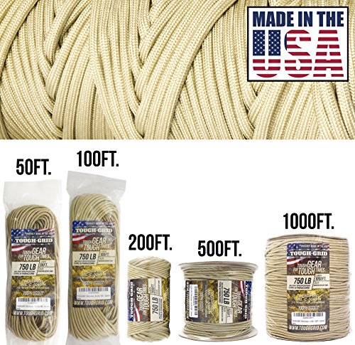 image for TOUGH-GRID Premium Buckskin Paracord 750 lbs 100Ft Made in USA Outdoor