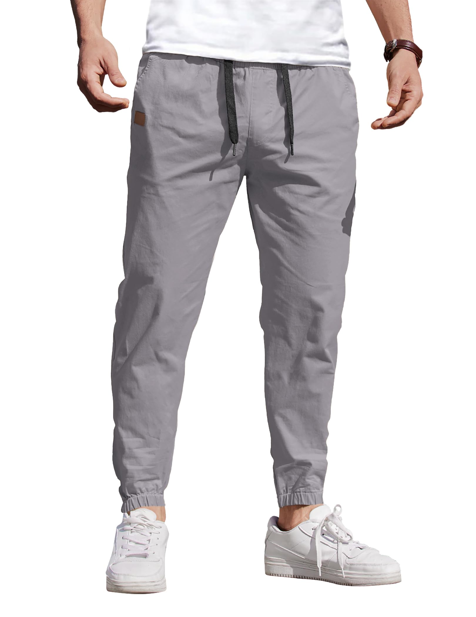 Mens Casual Joggers Cotton Elastic Drawstring Chino Cargo Pants