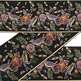 IBA Indianbeautifulart Black Bird & Dahlia Floral Printed Ribbon Trim 9 Yard Velvet Fabric Laces for Crafts Sewing Accessories 4 Inches