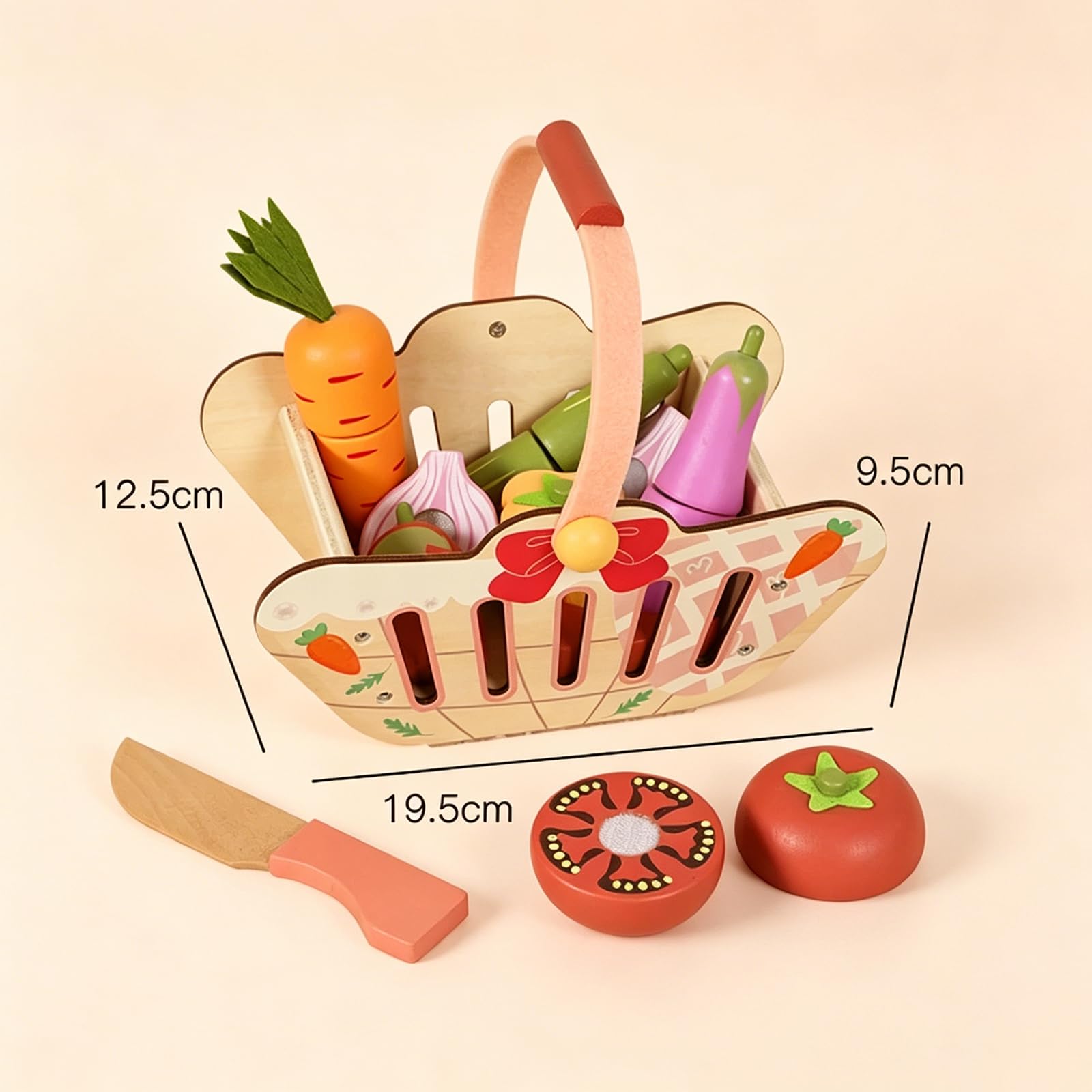 Set di frutta e verdura in legno con chiusura a gancio e anello per tagliare, giocattolo da cucina di simulazione per apprendimento creativo e sviluppo delle abilità (verdure)