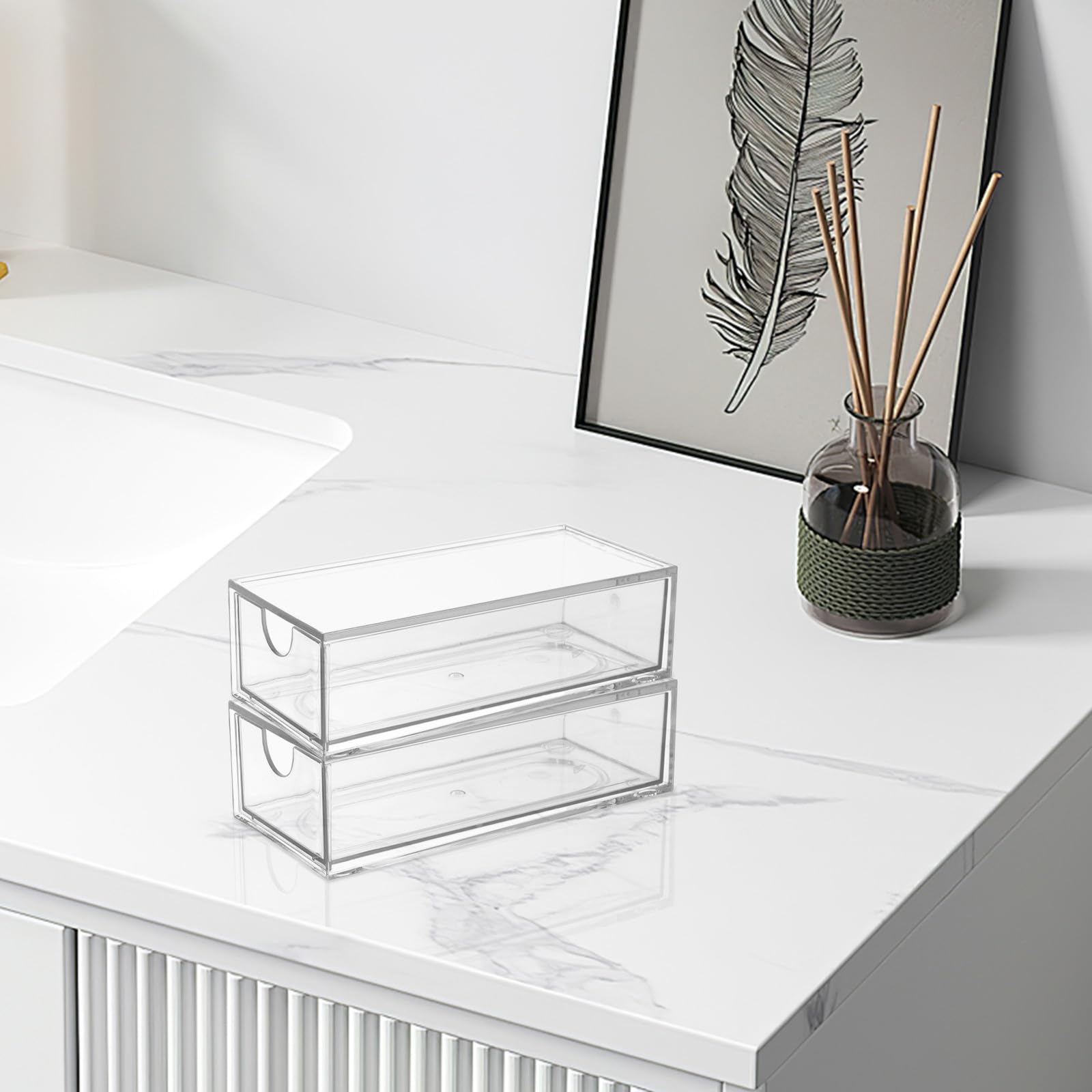 Organizer Resistente e Facile da Identificare per Accessori Chioma 4 Pezzi in Plastica Trasparente Cassetti Grandi per Armadio e Scrivania