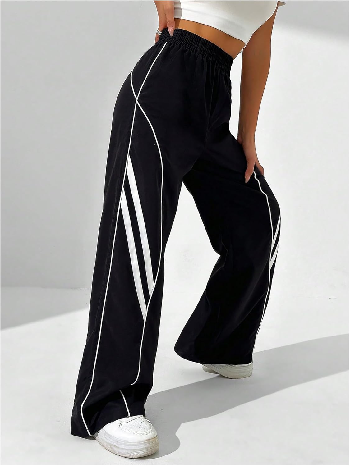 GORGLITTER Women's Wide Leg Track Pants Baggy Y2k High Waisted Dance Parachute Trousers Steertwear
