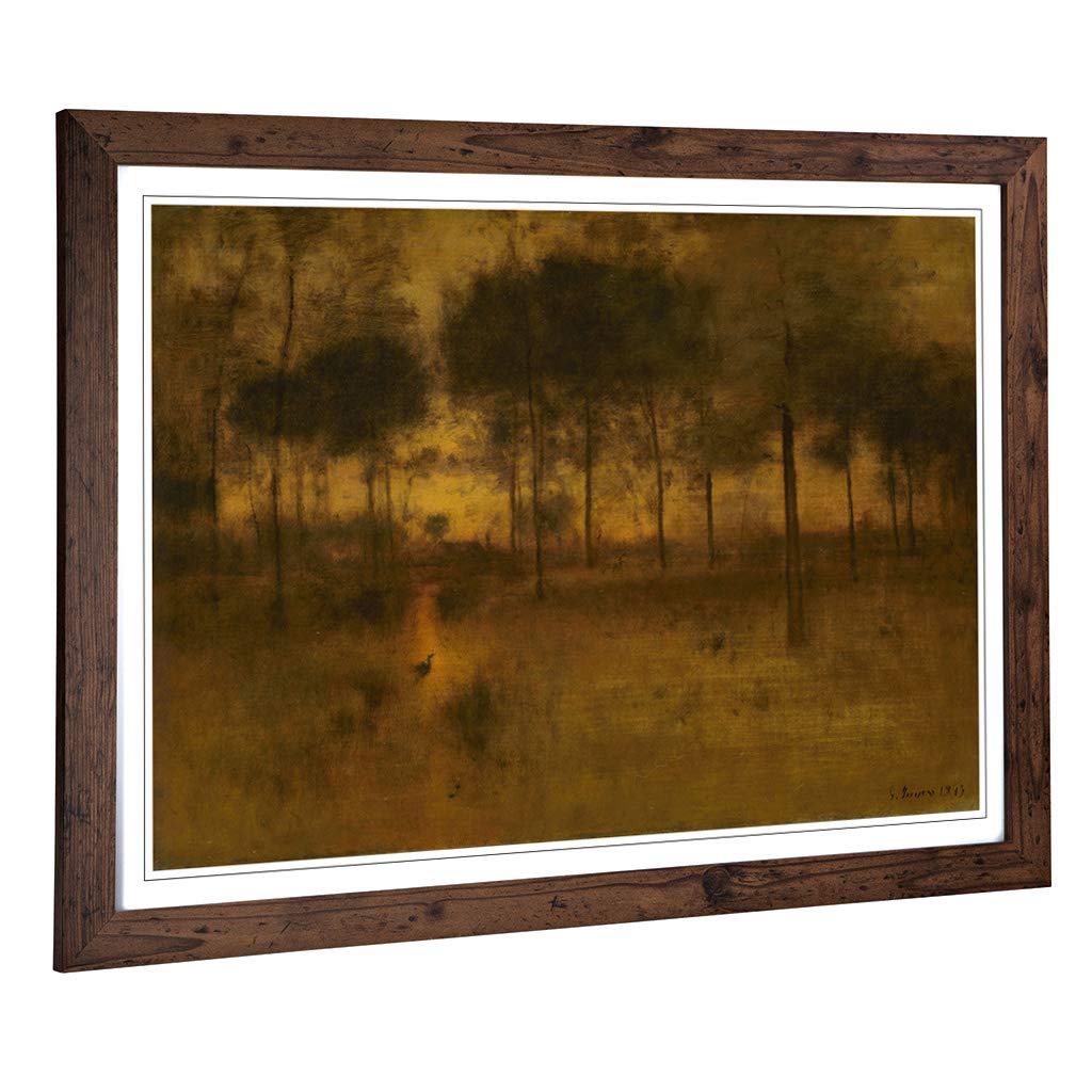 Big Box Art Framed Print of George Innes Heron Design | Wall Art Picture | Home Decor for Kitchen, Living Room, Bedroom, Hallway, Walnut, A2 / 24.5x18 Inch / 62x45cm