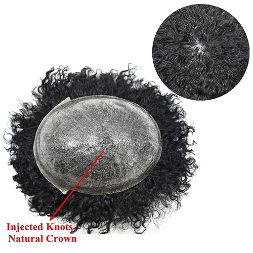 Miniatura 8 de Afro Toupee para hombres negros, unidad de pelo rizado rizado de poliuretano inyectado, piezas de piel fina humana de onda completa, sistema de