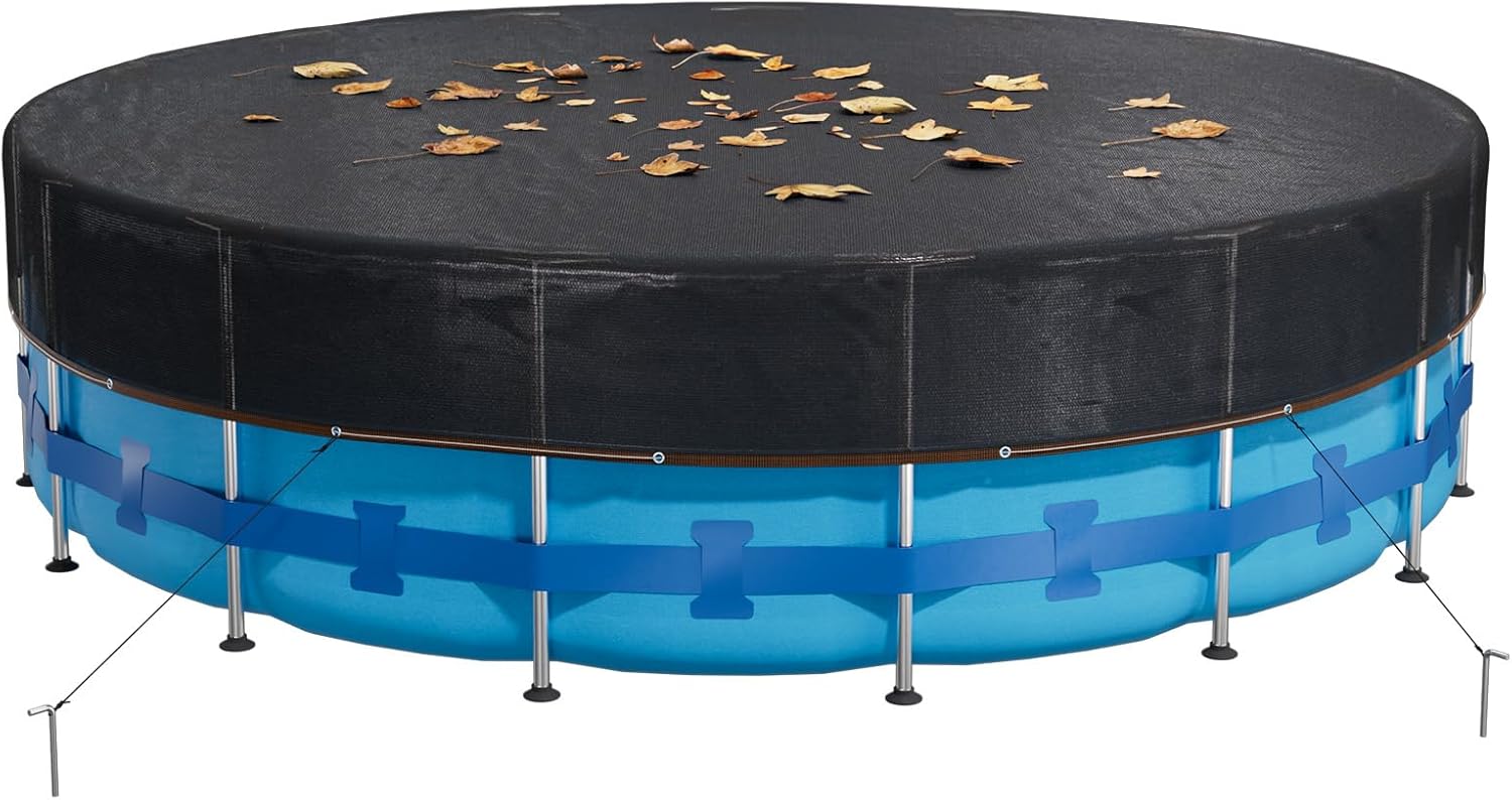 24FT Round Leaf Net Pool Cover for Above Ground Pools, Mesh Pool Cover for Catching Leaves and Debris, Durable Weather Resistant Net Cover with Grommets, Garden Sun Shade Netting (Only Cover)