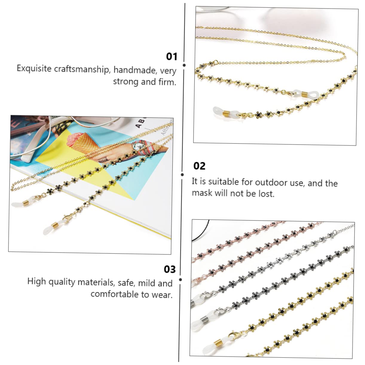 SOIMISS 9piezas Cadena De Gafas De Flores Pequeñas De Resistente Cadena Para Anteojos y Máscaras Diseño
