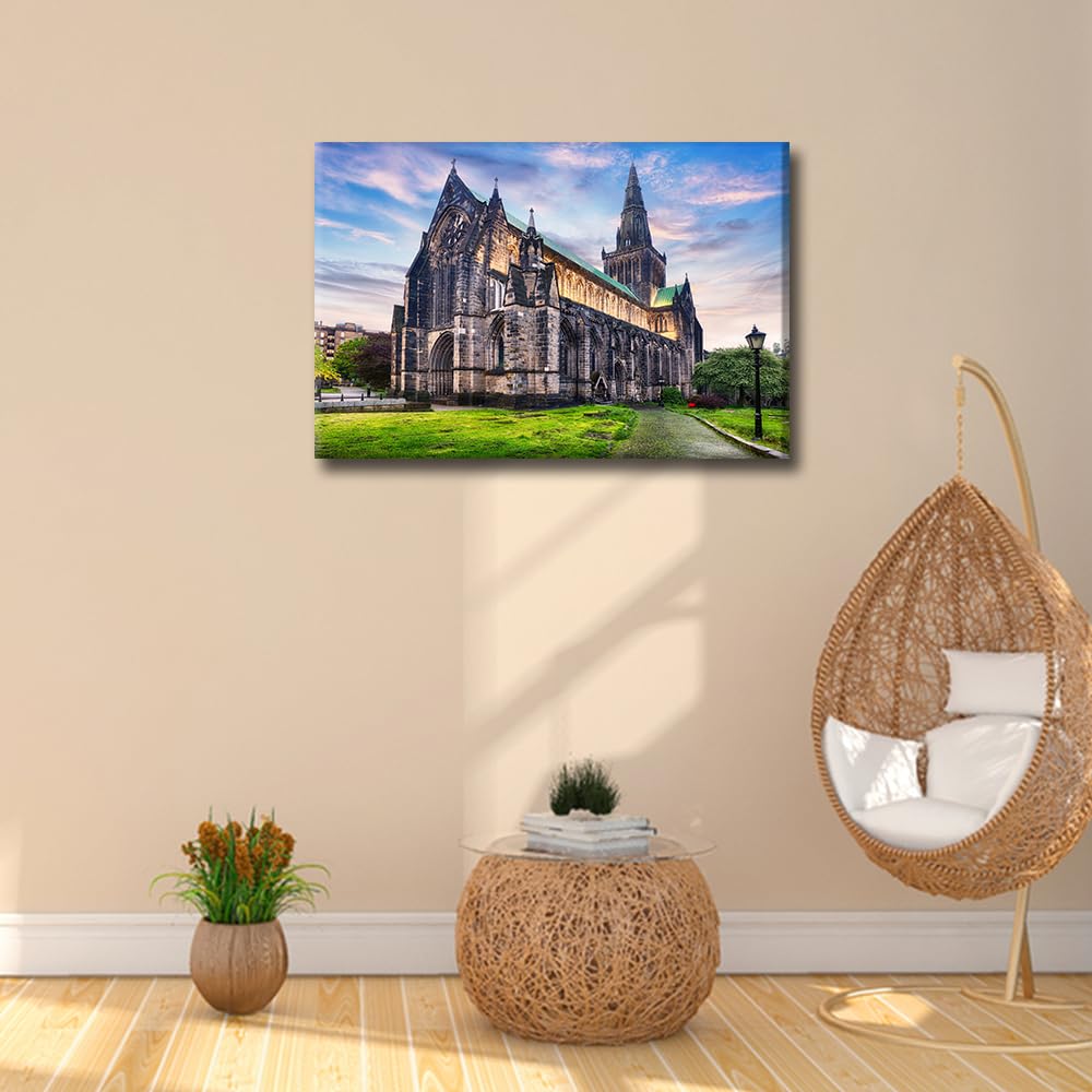 Glasgow Wall Art Cityscape Prints on Canvas Glasgow Cathedral Wall Paintings The High Kirk of Glasgow in Scotland Wall Decoration for Living Room Bedroom Framed 24"x16" - Image 4