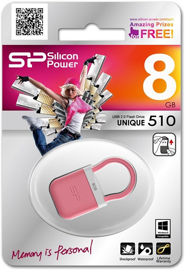 0 X USB Flash Memory GB Silicon Power Unique 510 Pink Waterproof, Dustproof, sp008gbuf2510 V1p