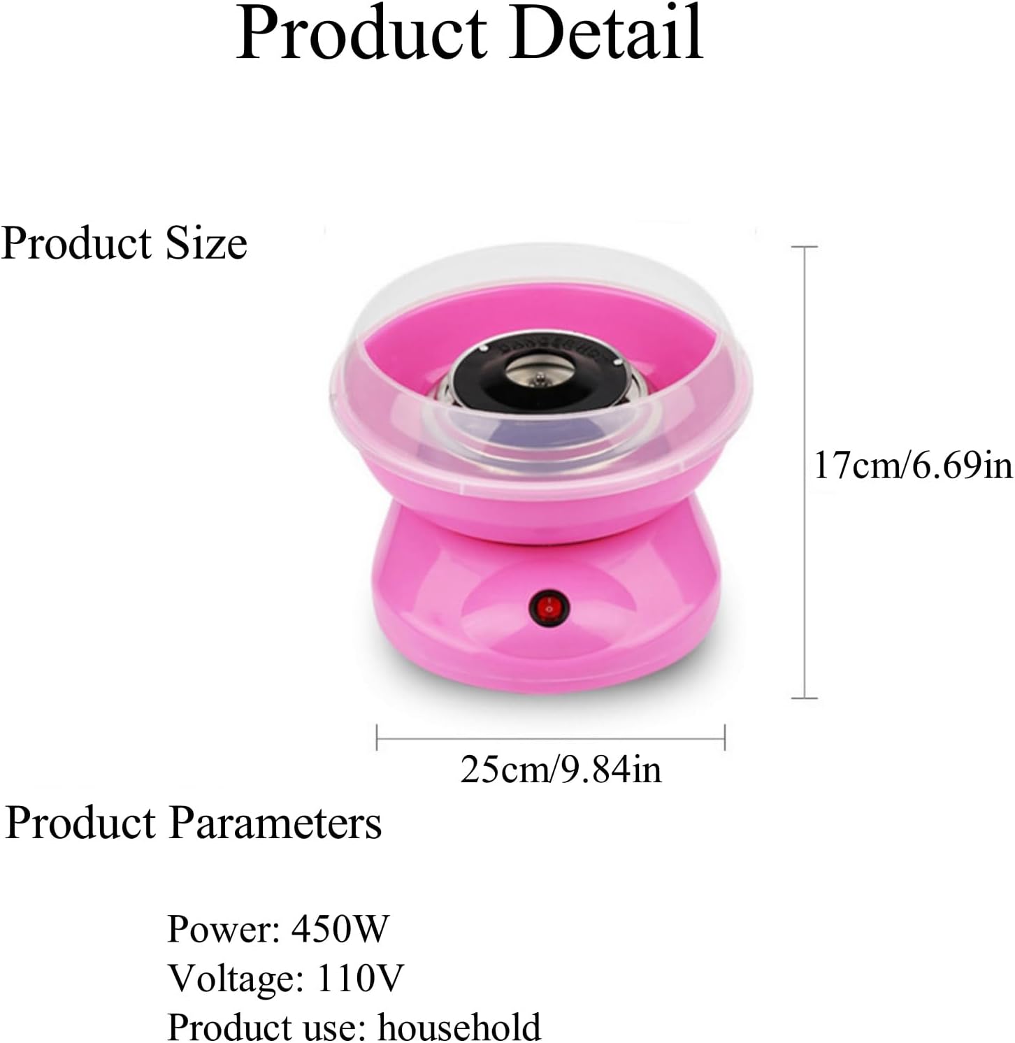 Mini Cotton Candy Machine with Sugar Scoop, Sticks 450W Electric Heating Cotton Candy Machine Maker with Large Splash-Proof Plate