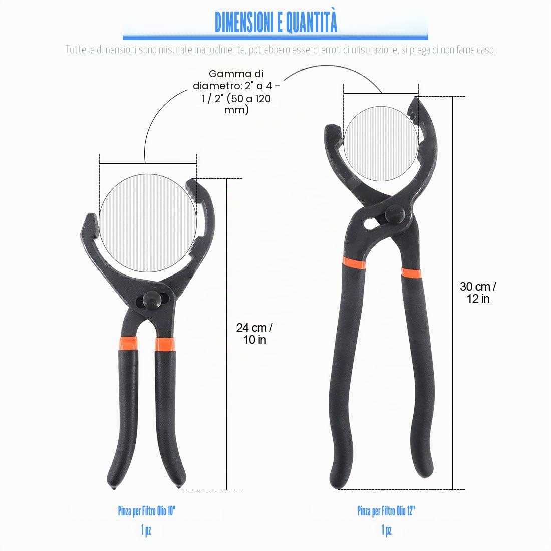 GLARKS Set di 2 pinze per filtro olio con impugnatura lunga, 25,4 cm e 30,5 cm, angolo regolabile, chiave per filtro dell'olio per auto, moto e camion